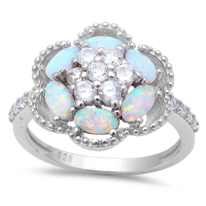 CLOSEOUT! White Fire Opal & Cubic Zirconia .925 Sterling Silver Ring Sizes 5,10