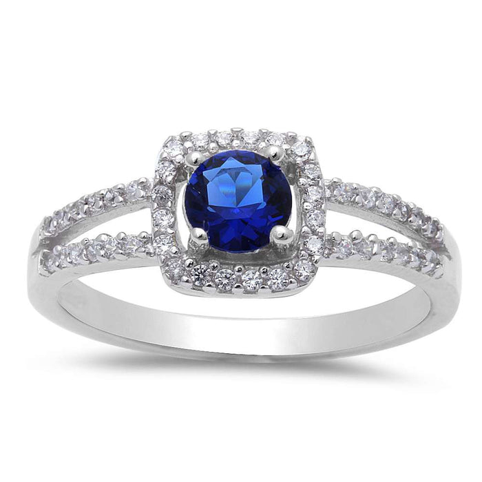 CLOSEOUT! Cushion Shape Blue Sapphire Cubic Zirconia .925 Sterling Silver Ring