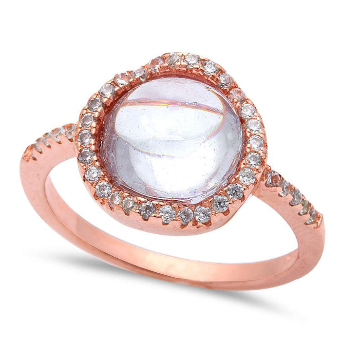CLOSEOUT! Rose Gold Plated White Cabochon Cubic Zirconia .925 Sterling Silver Ring Size 5,6,10