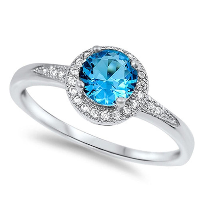 Halo Style Blue Topaz Promise Ring .925 Sterling Silver Sizes 4-11