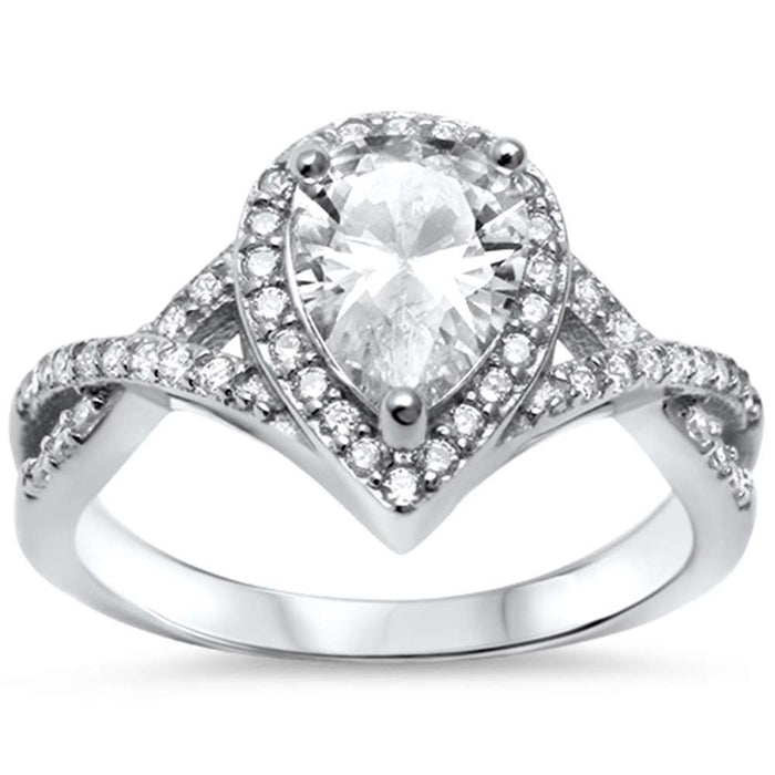 CLOSEOUT! Pear Cubic Zirconia Solitaire Engagement .925 Sterling Silver Ring