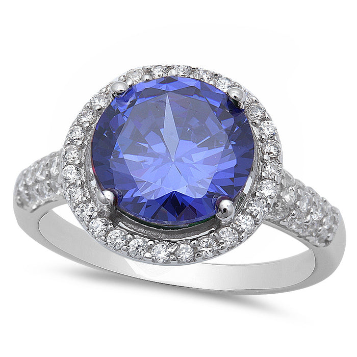 CLOSEOUT! Sterling Silver Halo Tanzanite Ring with Cubic Zirconia