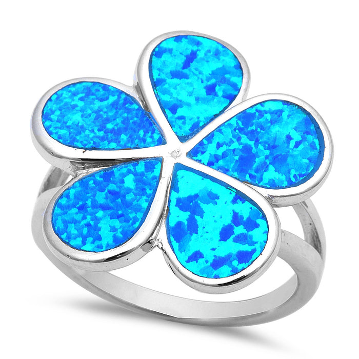 CLOSEOUT! Blue Fire Opal Plumeria Sterling Silver Ring