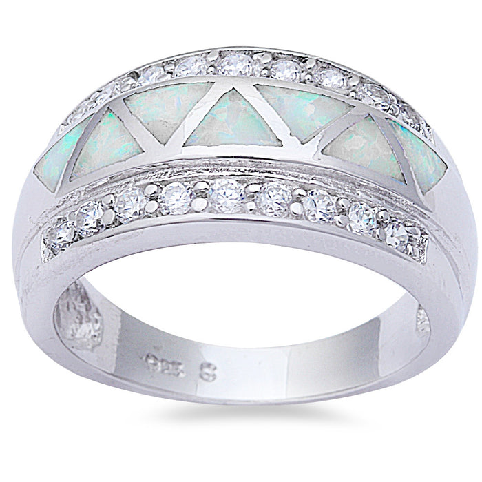 CLOSEOUT!White Opal & Cz High Fashion .925 Sterling Silver Ring
