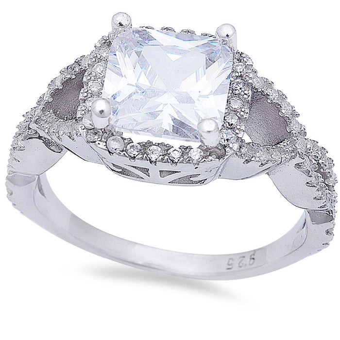 Closeout!Princess Shape White Cz w/ Infinity Band .925 Sterling Silver Ring Sizes 6-9