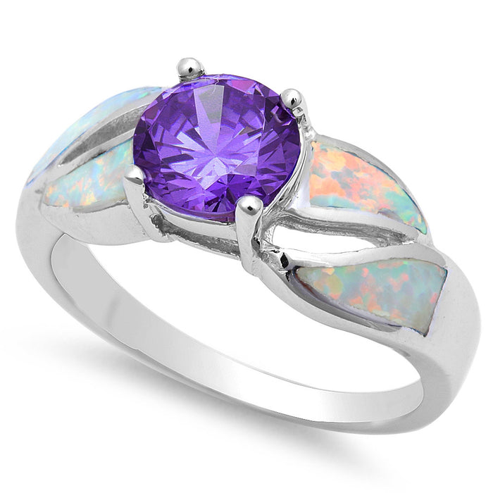 CLOSEOUT!Round Amethyst & White Opal .925 Sterling Silver Ring
