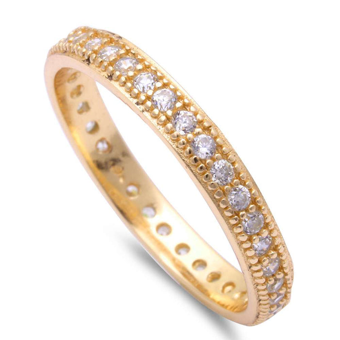CLOSEOUT!Yellow Gold Plated Cubic Zirconia Eternity Band .925 Sterling Silver Ring
