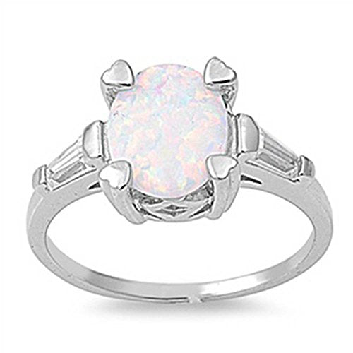 CLOSEOUT! Oval Design Lab Created White Opal .925 Sterling Silver Ring