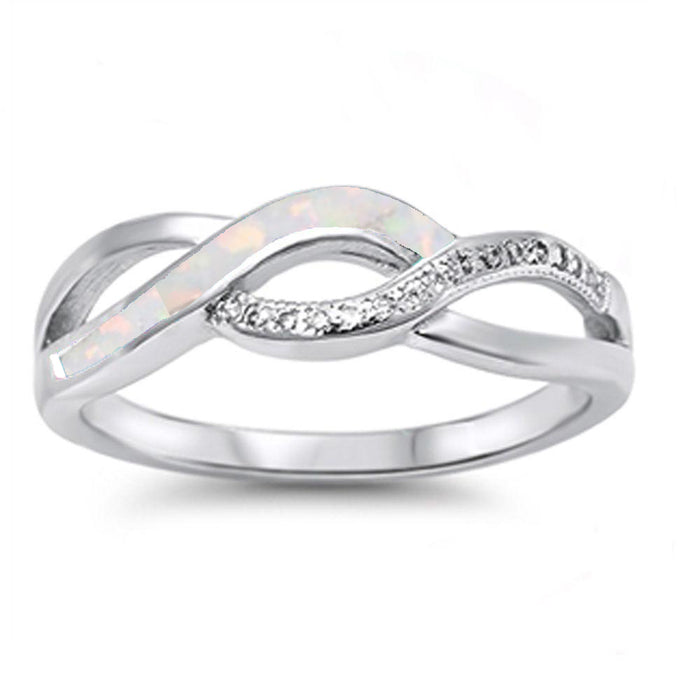 CLOSEOUT! White Opal & Cz Infinity Style .925 Sterling Silver Ring