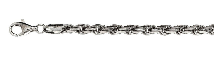 100 5MM Rope Rhodium Finished .925 Sterling Silver Chain 8"-28" Available NEW