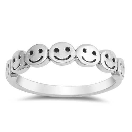 CLOSEOUT! Smiley Faces .925 Sterling Silver Ring