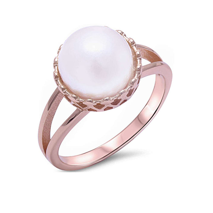 CLOSEOUT! Rose Gold Plated Fresh Water Pearl .925 Sterling Silver Ring Sizes 5-7, 9-11