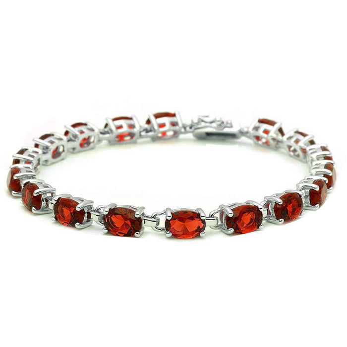 13.5CT Oval Garnet .925 Sterling Silver Bracelet 7.25"