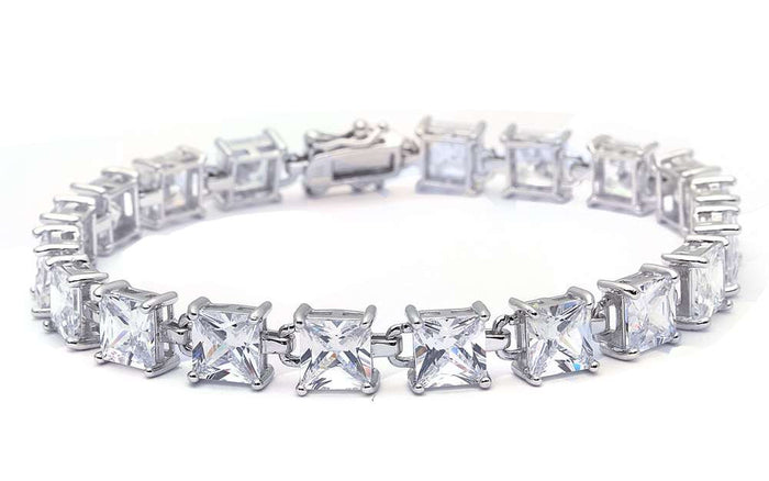 24CT Princess Cut Fine Cubic Zirconia .925 Sterling Silver Bracelet