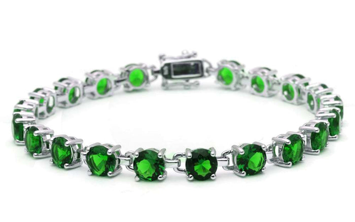 16.5CT Round Green Emerald .925 Sterling Silver Bracelet