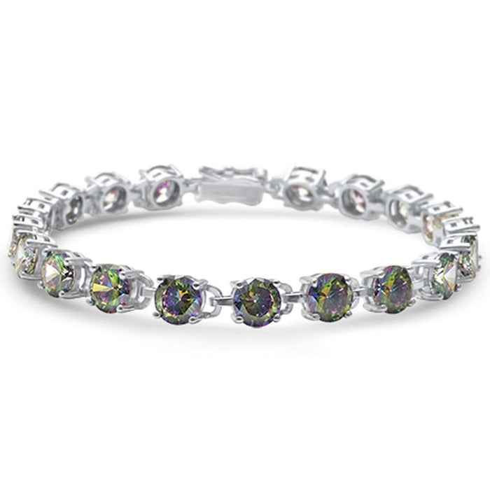 16.5CT Round Rainbow Topaz .925 Sterling Silver Bracelet