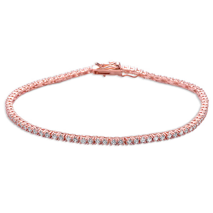 2MM Round Rose Gold Plated 4 prong Tennis Cz .925 Sterling Silver Bracelet