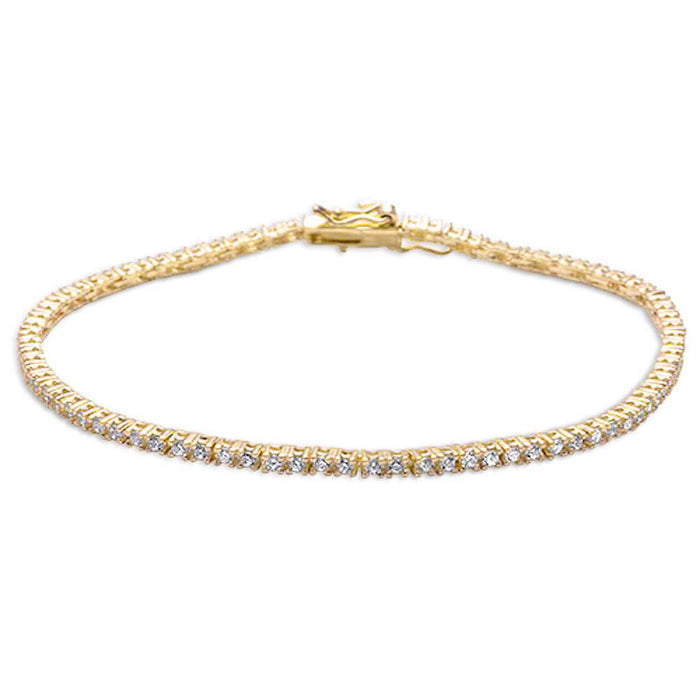 2MM Round Yellow Gold Plated 4 prong Tennis Cz .925 Sterling Silver Bracelet