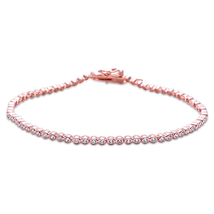 2MM Round Rose Gold Plated Round Bezel Set Cz .925 Sterling Silver Bracelet