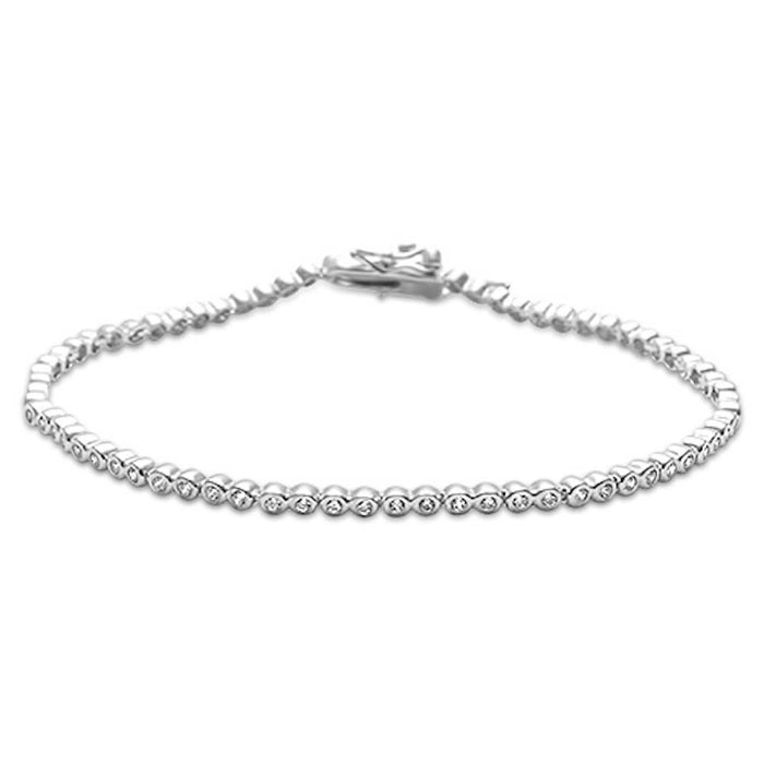 2MM Round Round Bezel Set Cubic Zirconia .925 Sterling Silver Bracelet