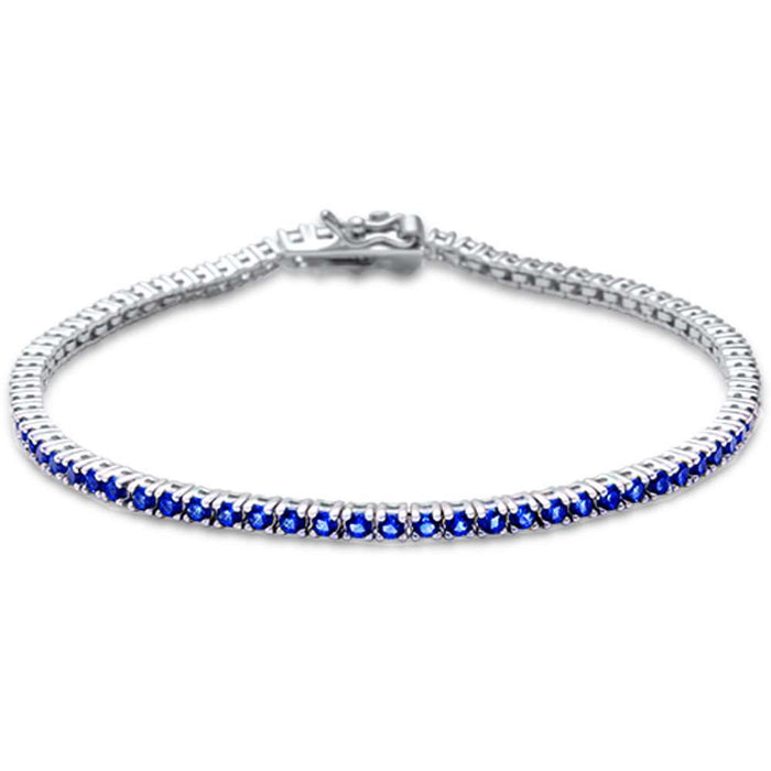 2.5MM ROUND 4 prong Tennis Blue Sapphire Cubic Zirconia .925 Sterling Silver Bracelet 7.25"