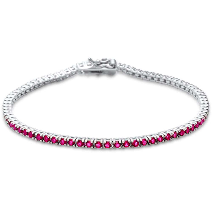 2.5MM ROUND 4 prong Tennis Ruby Cubic Zirconia .925 Sterling Silver Bracelet 7.25"
