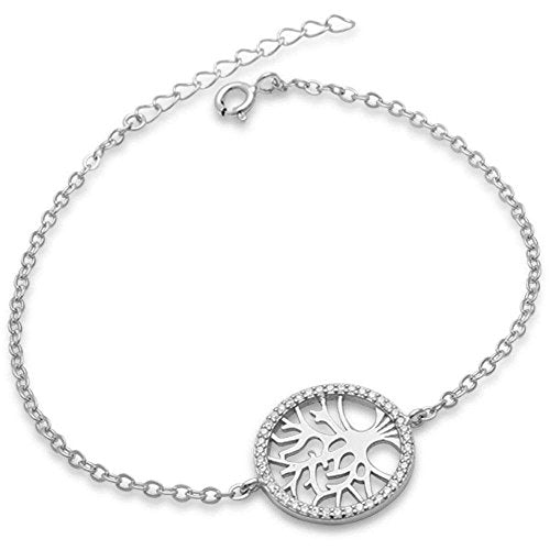 CLOSEOUT!Sterling Silver Plated Cubic Zirconia Tree Of Life .925 Bracelet