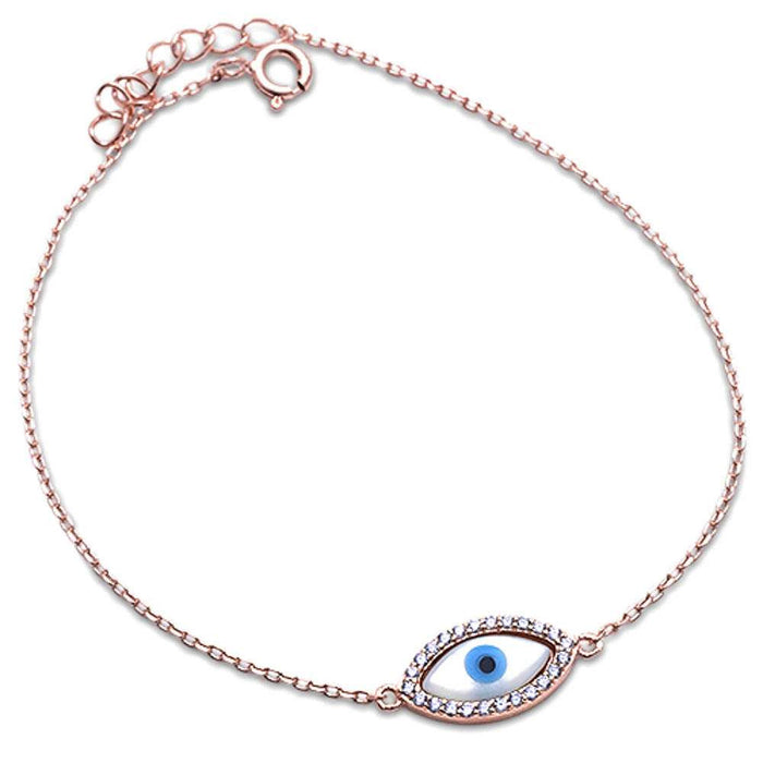 CLOSEOUT! Rose Gold Plated Evil Eye .925 Sterling Silver Bracelet