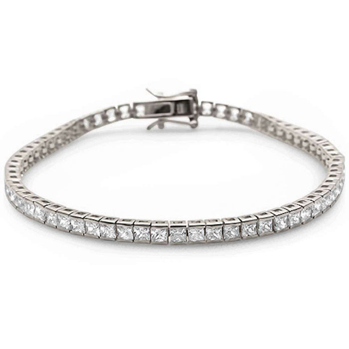 3MM Square Bezel Set Cubic Zirconia .925 Sterling Silver Bracelet 7.5"