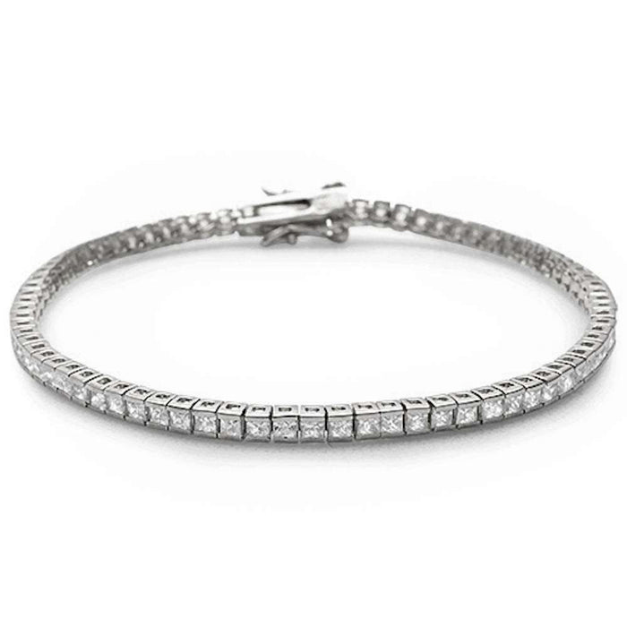 2.5MM Square Bezel Cubic Zirconia.925 Sterling Silver Tennis Bracelet 7.5"