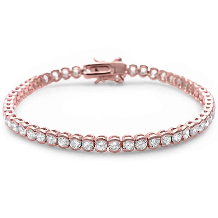 Rose Gold Plated Half Bezel Set Cubic Zirconia .925 Sterling Silver Bracelet