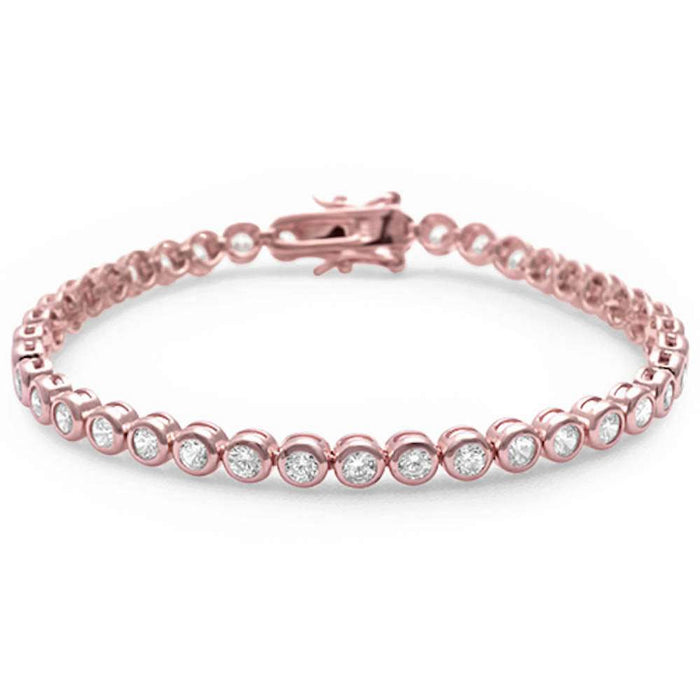 Rose Gold Plated Bezel Set Cubic Zirconia .925 Sterling Silver Bracelet