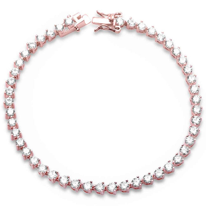 3MM Round Rose Gold Plated 3 Prong Cubic Zirconia .925 Sterling Silver Bracelet 7.25"