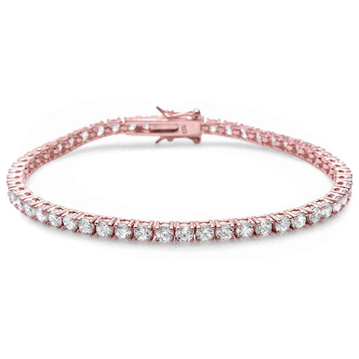 3MM Round Rose Gold Plated 4 Prong Cubic Zirconia .925 Sterling Silver Bracelet 7.25"