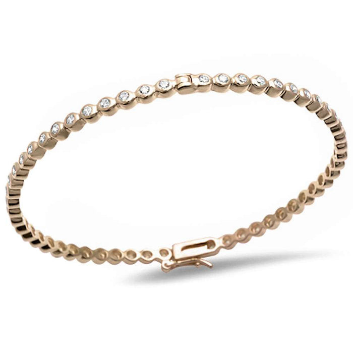 CLOSEOUT!2MM Round Yellow Gold Plated Round Bezel Cubic Zirconia .925 Sterling Silver Bangle Bracelet