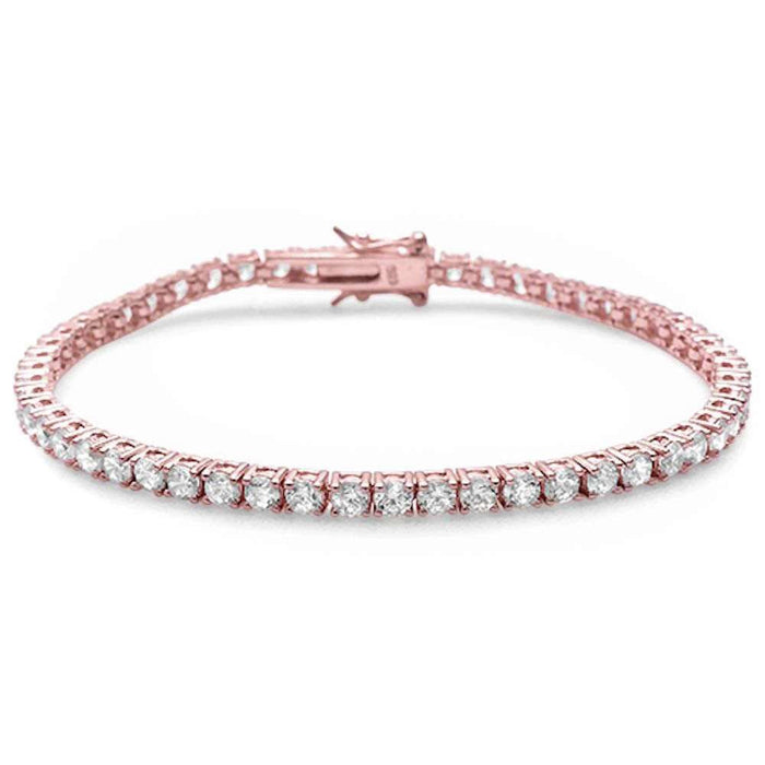 4MM Round Rose Gold Plated Cubic Zirconia .925 Sterling Silver Bracelet 7.25"