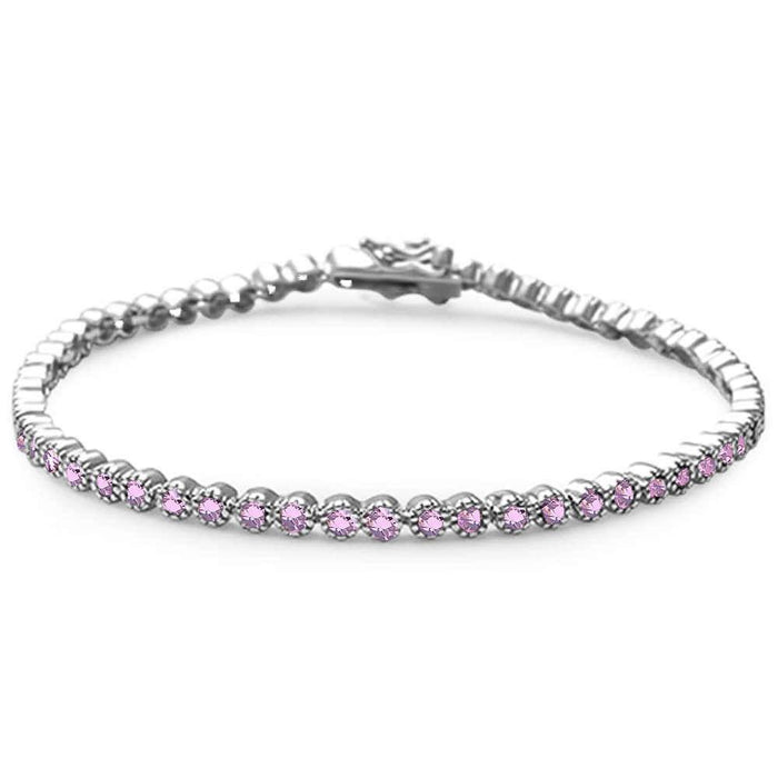 Elegant Round Pink Topaz .925 Sterling Silver Tennis Bracelet 7" Long