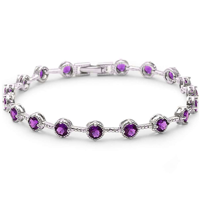 Elegant Round Amethyst .925 Sterling Silver Bracelet