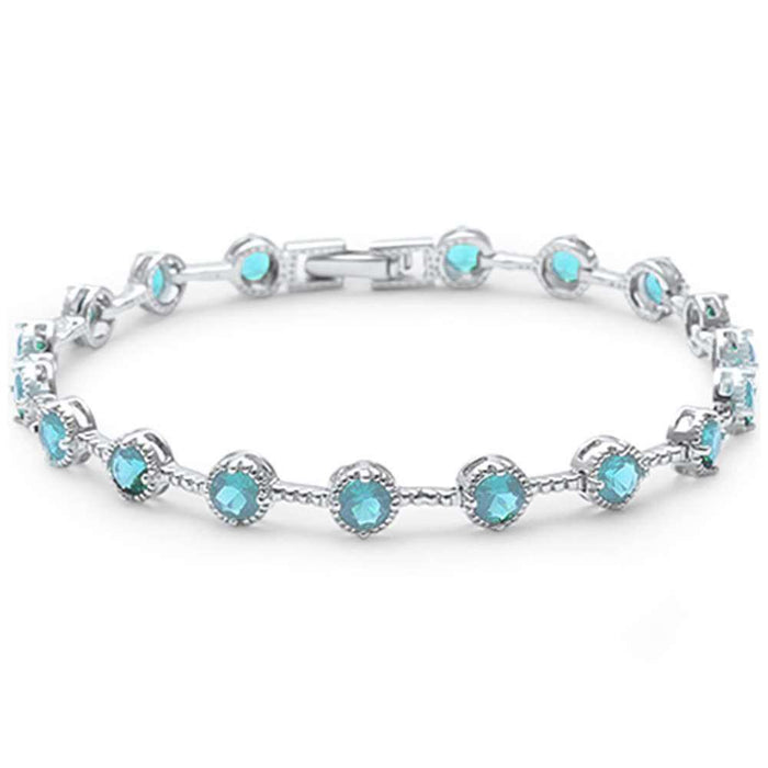 Elegant Round Aquamarine .925 Sterling Silver Bracelet