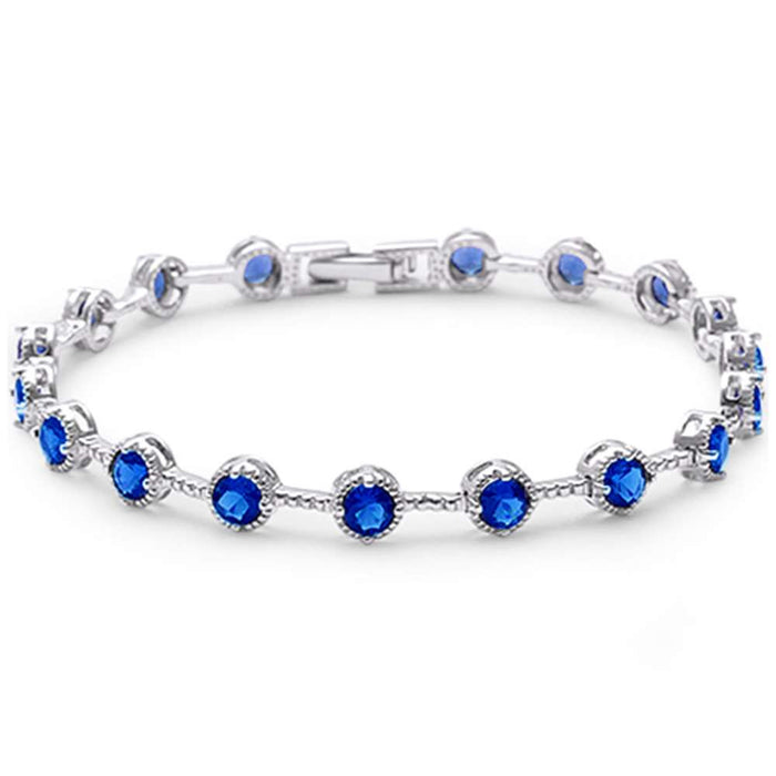 Elegant 7" Round Blue Sapphire .925 Sterling Silver Tennis Bracelet