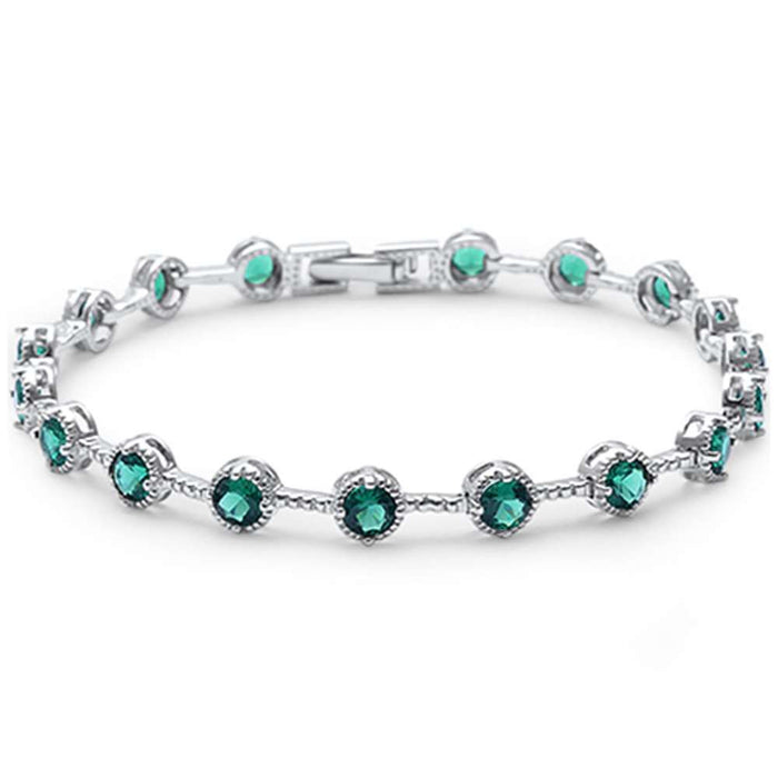 Elegant 7" Round Emerald .925 Sterling Silver Tennis Bracelet