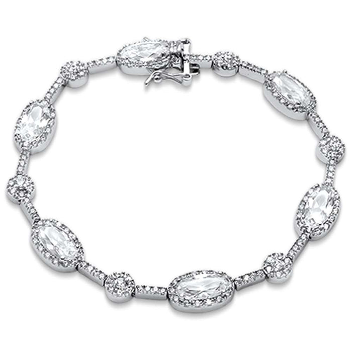 CLOSEOUT! Elegant 7" Oval Cubic Zirconia .925 Sterling Silver Tennis Bracelet