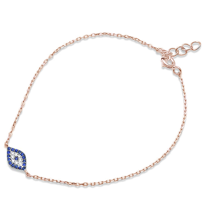 CLOSEOUT! Trendy! Rose Gold Plated Blue Sapphire Evil Eye .925 Sterling Silver Bracelet
