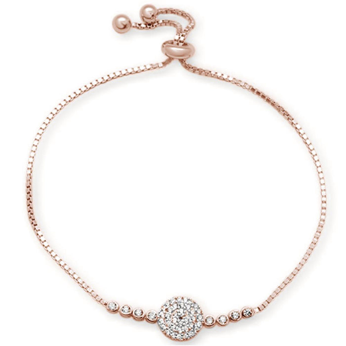 CLOSEOUT! Micro Pave Rose Gold Plated Round Cubic Zirconia .925 Sterling Silver 7-9" Adjustable Toggle Bola Bracelet