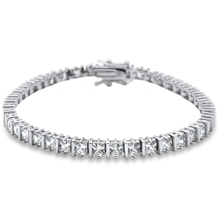 Elegant Princess Cut Bar Set .925 Sterling Silver Tennis Bracelet 8" Long