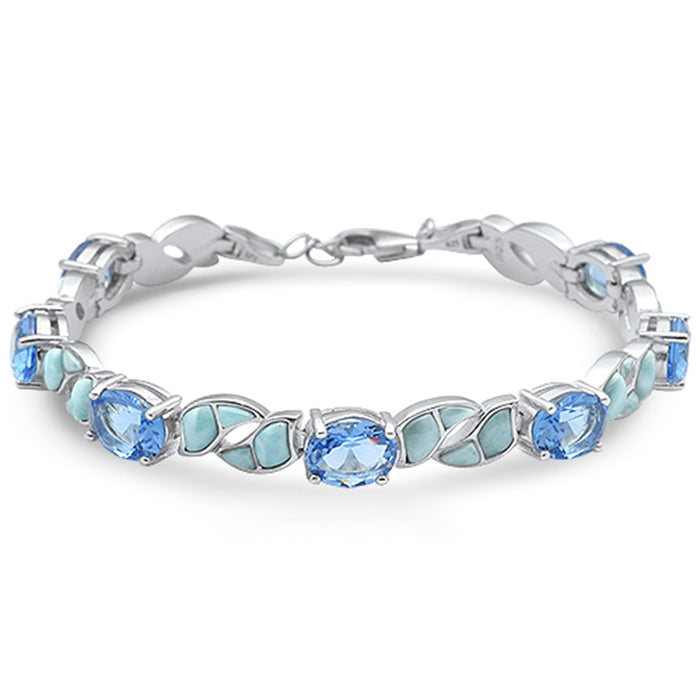 Natural larimar Oval Tanzanite .925 Sterling Silver Bracelet