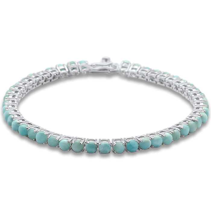 4MM Round Natural Larimar .925 Sterling Silver Bracelet 7.5" Long