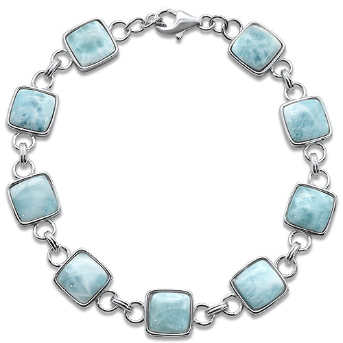 Cushion Natural Larimar .925 Sterling Silver Bracelet 8" Long