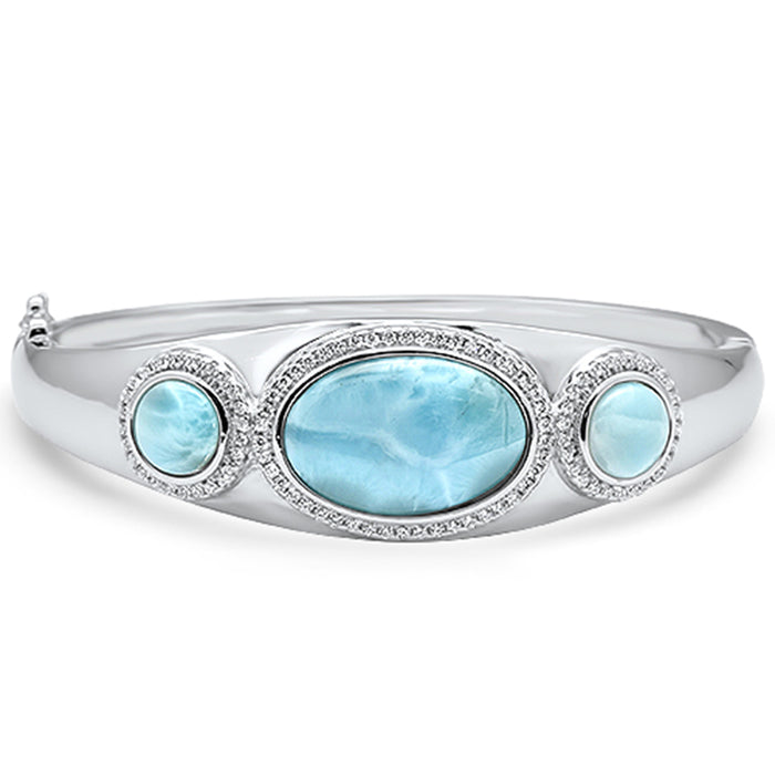 Natural Larimar & Cubic Zirconia .925 Sterling Silver Bangle Bracelet