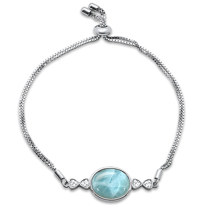 New Natural Larimar Oval .925 Sterling Silver Bracelet 7.5" Long